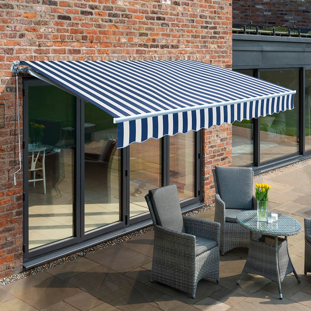 3.0m Budget Manual Awning, Blue And White 3 3.0m Budget Manual Awning, Blue And White