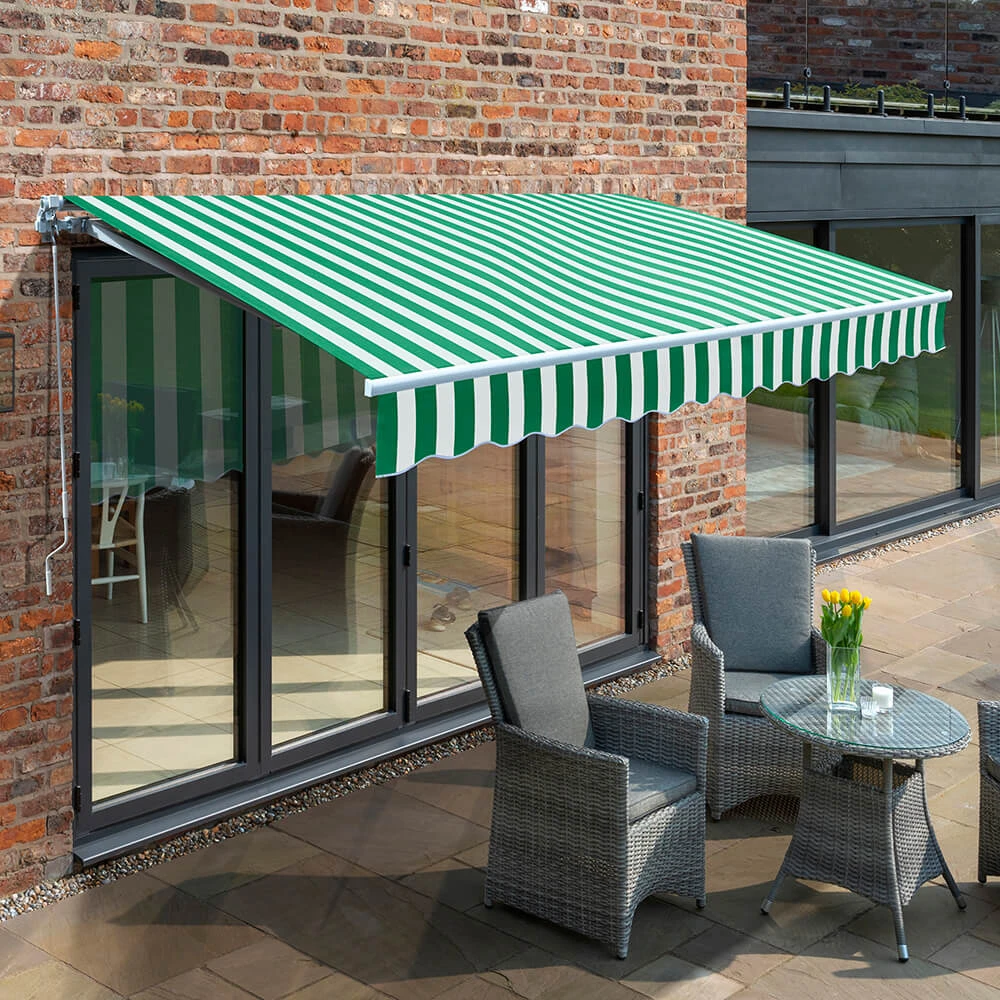 3.0m Budget Manual Awning, Green And White 3 3.0m Budget Manual Awning, Green And White