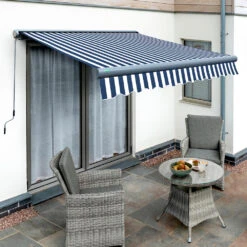 3.0m Full Cassette Electric Blue And White Awning (Charcoal Cassette)
