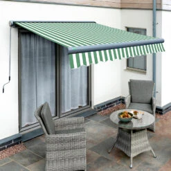 3.5m Full Cassette Manual Green And White Awning (Charcoal Cassette)