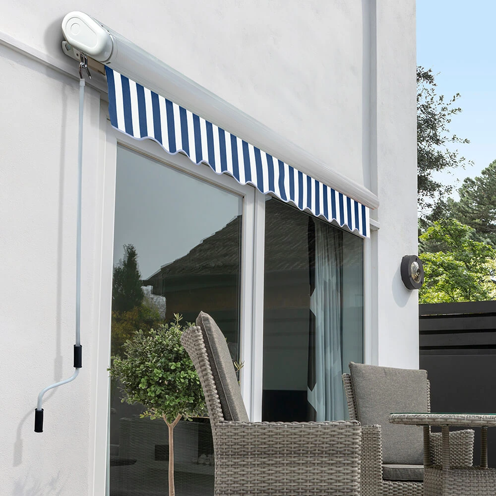 2.0m Full Cassette Manual Awning, Blue And White Stripe 4 2.0m Full Cassette Manual Awning, Blue And White Stripe - Image 2