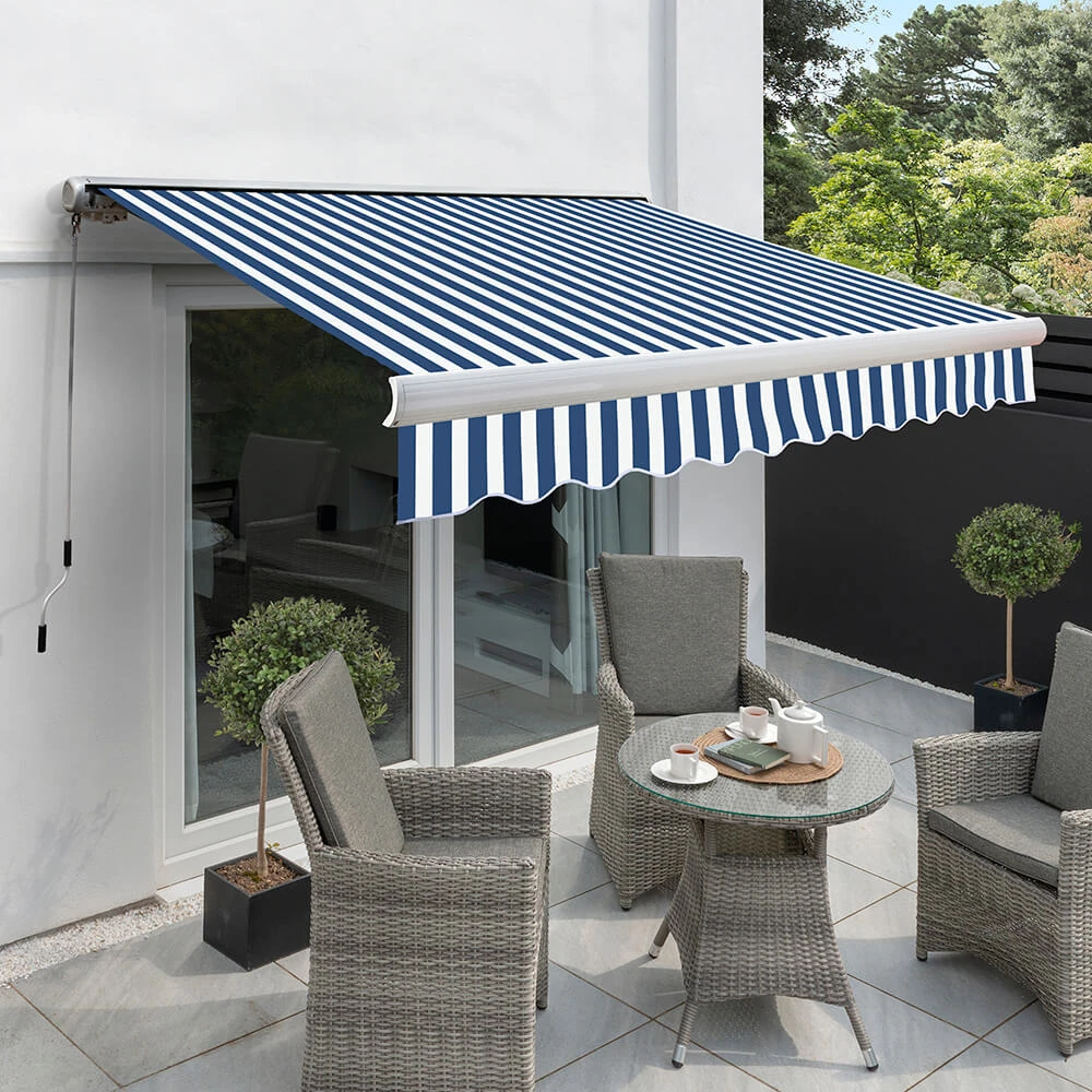 5.0m Full Cassette Manual Awning, Blue And White Stripe 3 5.0m Full Cassette Manual Awning, Blue And White Stripe