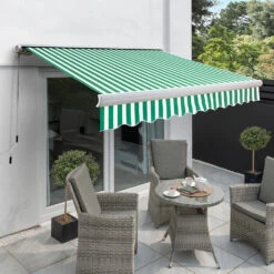 4.0m Full Cassette Manual Awning, Green And White Stripe