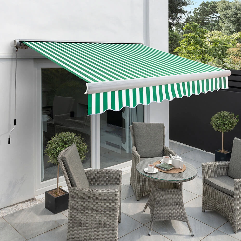 2.5m Full Cassette Electric Awning, Green And White Stripe 3 2.5m Full Cassette Electric Awning, Green And White Stripe