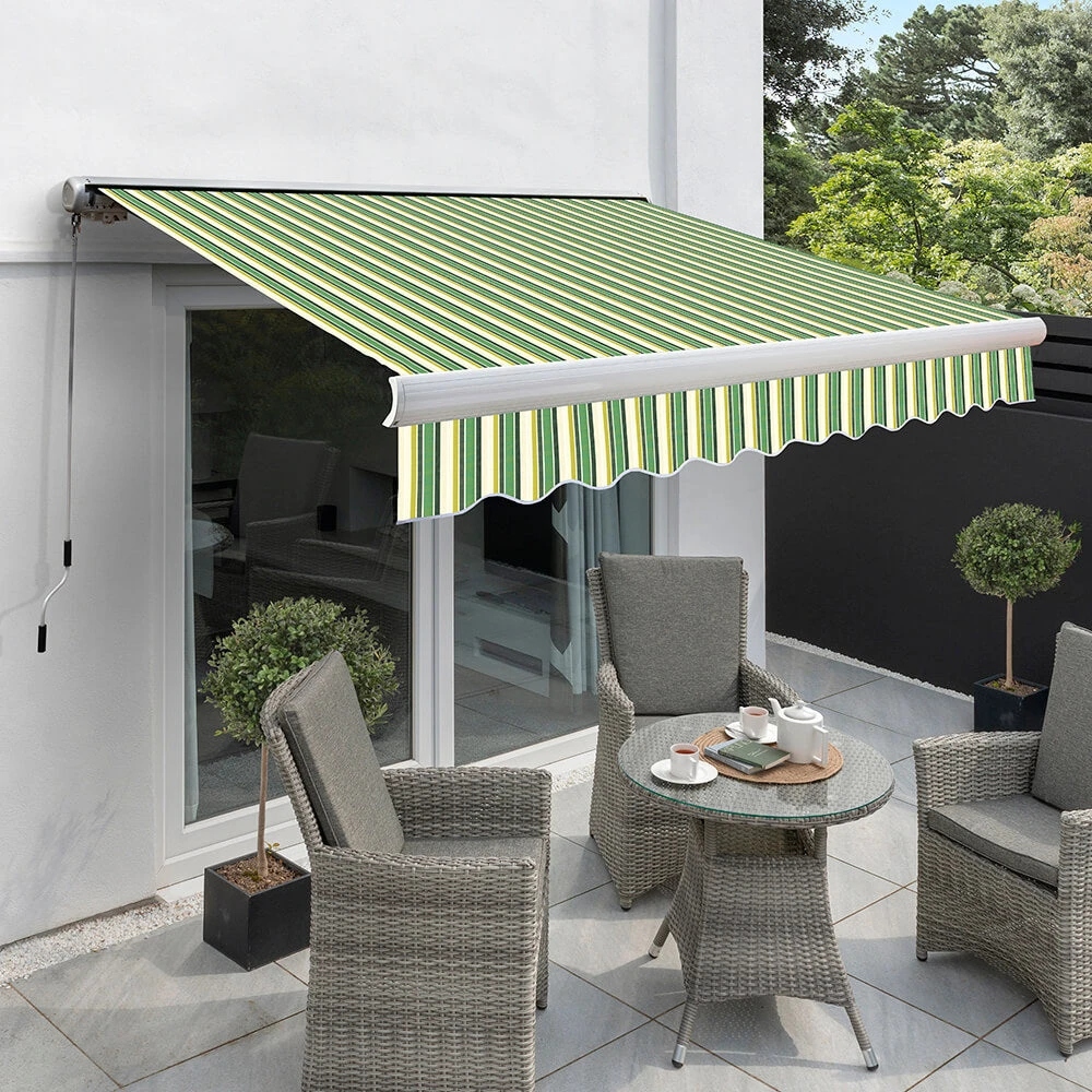 4.5m Full Cassette Electric Awning, Green Stripe Acrylic 3 4.5m Full Cassette Electric Awning, Green Stripe Acrylic