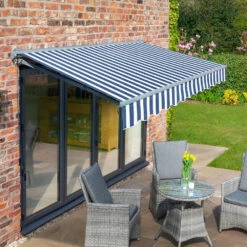 3m Half Cassette Electric Blue And White Awning (Charcoal Cassette)