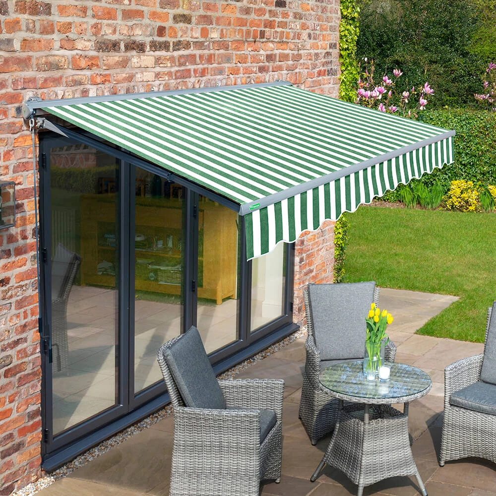 3m Half Cassette Electric Green And White Awning (Charcoal Cassette) 3 3m Half Cassette Electric Green And White Awning (Charcoal Cassette)