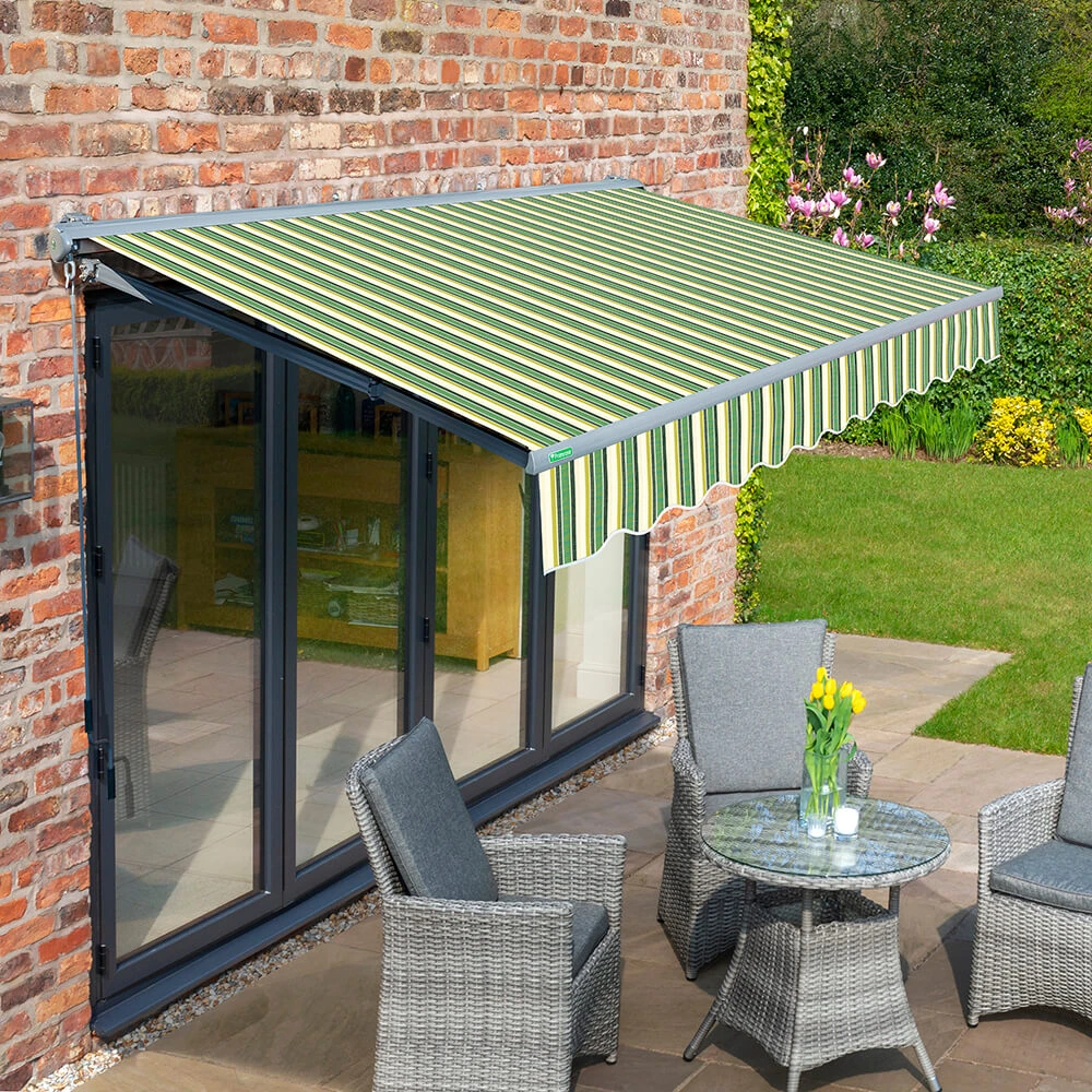 4m Half Cassette Electric Green Stripe Awning (Charcoal Cassette) 3 4m Half Cassette Electric Green Stripe Awning (Charcoal Cassette)