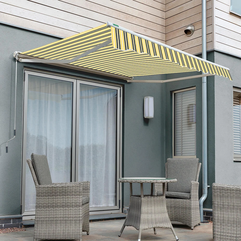 4.5m Half Cassette Electric Awning, Yellow And Grey Stripe 3 4.5m Half Cassette Electric Awning, Yellow And Grey Stripe