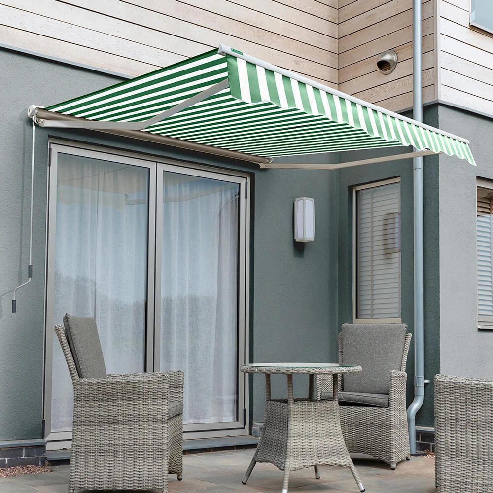 4.5m Half Cassette Electric Awning, Green And White Stripe 3 4.5m Half Cassette Electric Awning, Green And White Stripe
