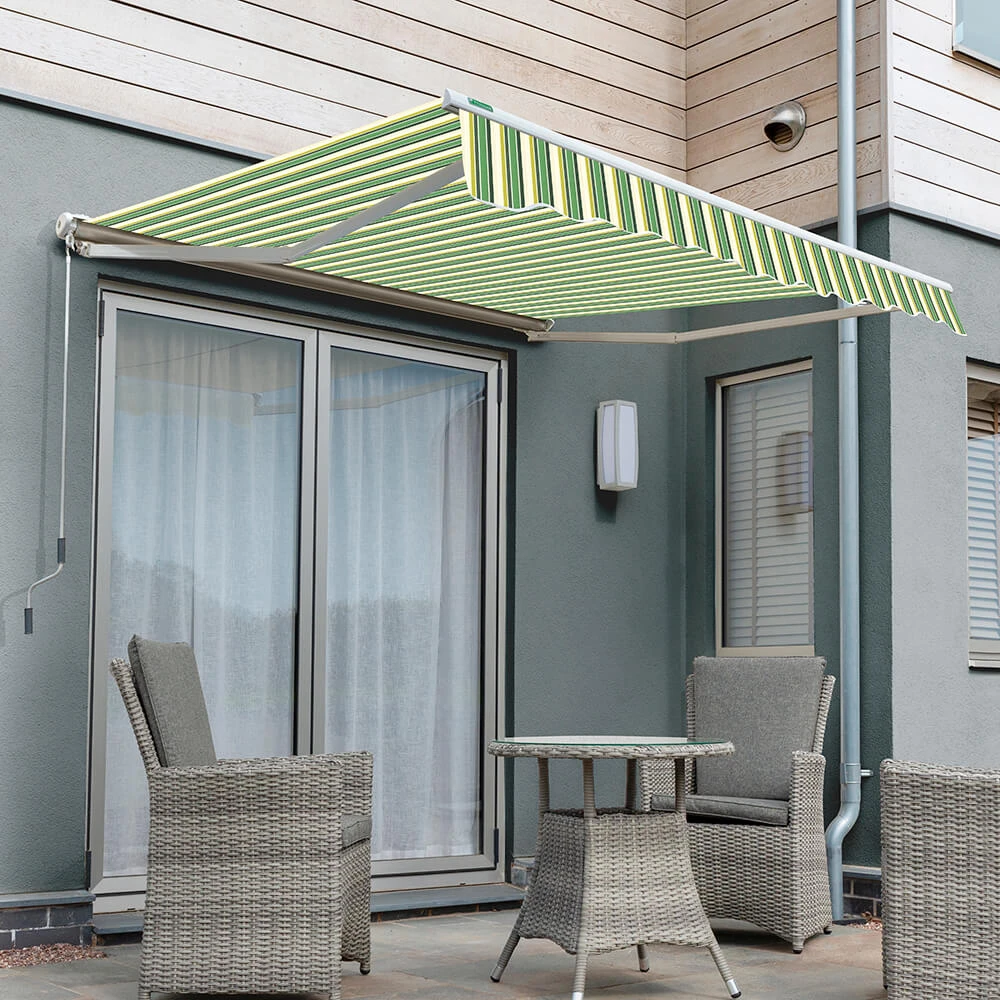 2.5m Half Cassette Electric Awning, Green Stripe Acrylic 3 2.5m Half Cassette Electric Awning, Green Stripe Acrylic