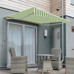 4.5m Half Cassette Electric Awning, Green Stripe Acrylic