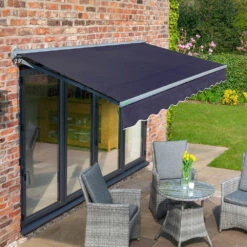 3m Half Cassette Electric Plain Dark Blue Awning (Charcoal Cassette)