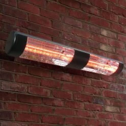 3kW IP55 Black Dual Wall Mounted Quartz Halogen Bulb Electric Infrared Patio Heater - Weatherproof IP55