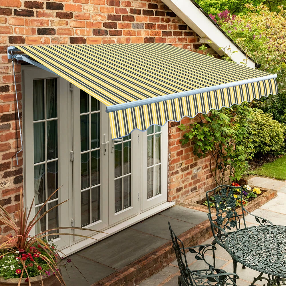 4.5m Standard Manual Awning, Yellow And Grey Stripe 3 4.5m Standard Manual Awning, Yellow And Grey Stripe