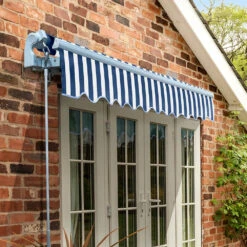 3.0m Standard Manual Awning, Blue And White Stripe -Primrose Standard blue and white sml 1 4d960cd7 887e 4165 b23e 8608622dc36e