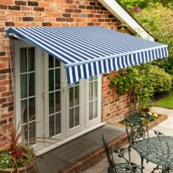 5m Standard Manual Awning, Blue And White