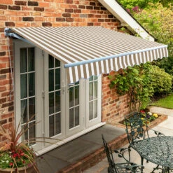 3m Standard Manual Awning, Mocha Brown And White Stripe