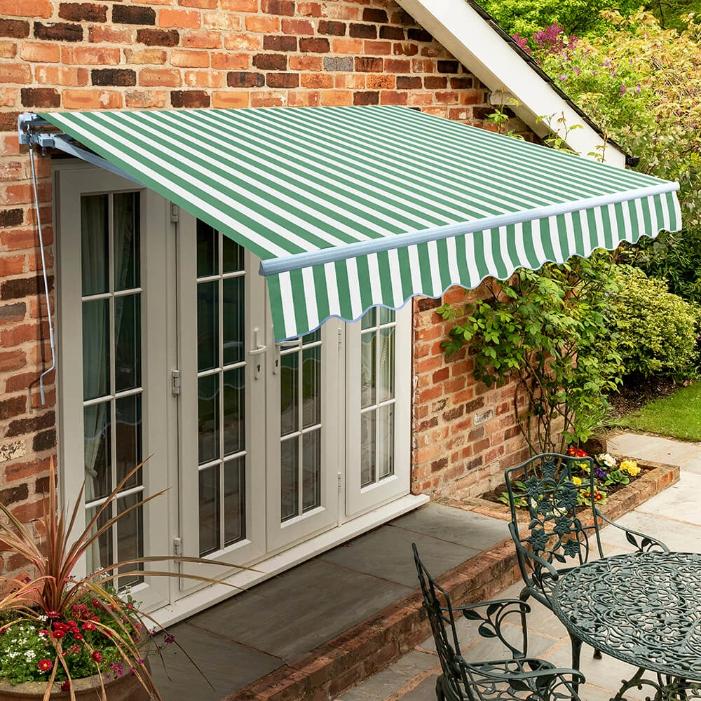 4.5m Standard Manual Awning, Green And White Stripe 3 4.5m Standard Manual Awning, Green And White Stripe