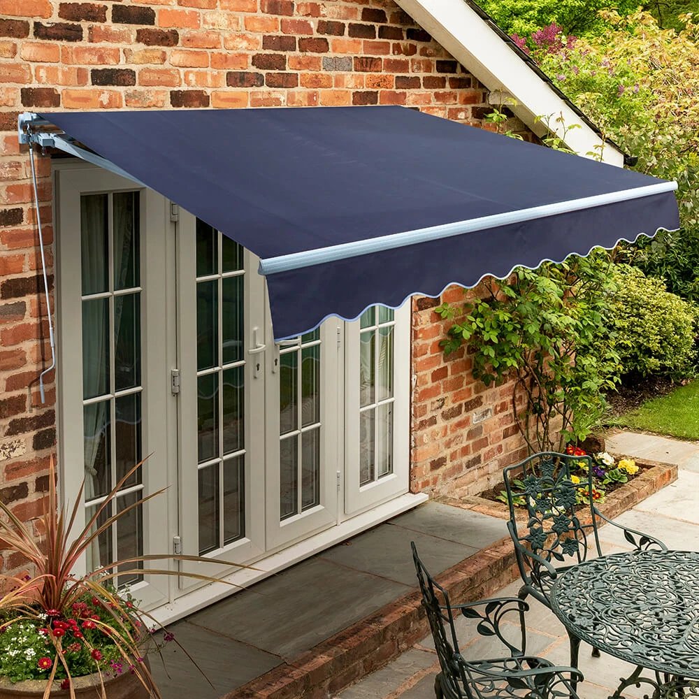 5m Standard Manual Awning, Dark Plain Blue 3 5m Standard Manual Awning, Dark Plain Blue