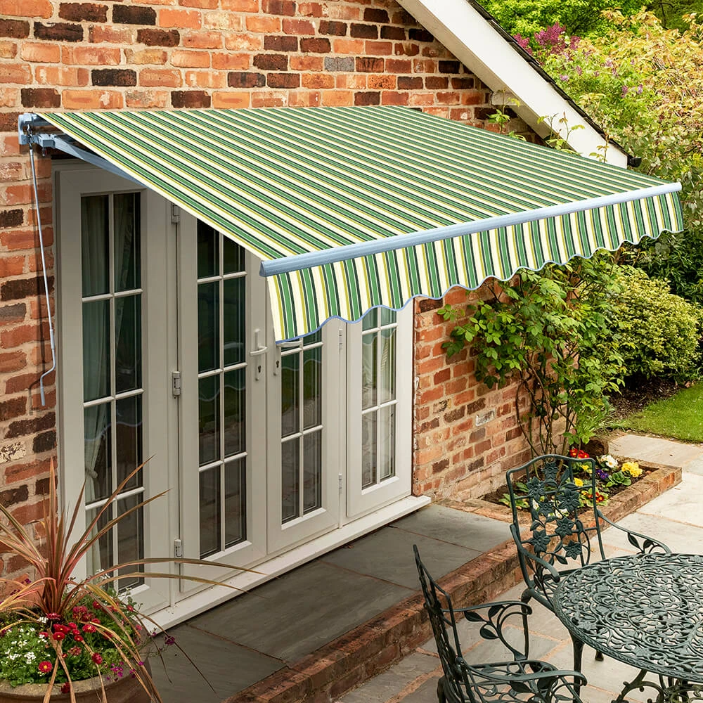 3.0m Standard Manual Awning, Green Stripe Acrylic 3 3.0m Standard Manual Awning, Green Stripe Acrylic