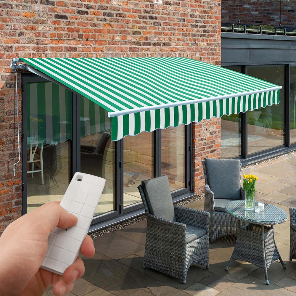 4m Budget Wireless Electric Awning, Green And White 3 4m Budget Wireless Electric Awning, Green And White