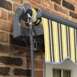 2.5m Standard Manual Yellow And Grey Awning (Charcoal Cassette) 12 2.5m Standard Manual Yellow And Grey Awning (Charcoal Cassette) -Primrose awn standard charcoal yellowgreystripe 2