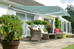 3.0m Half Cassette Manual Awning, Green And White Stripe (4.0m Projection)