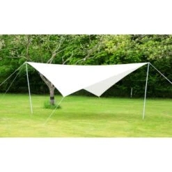 Portable Ivory Shade Sail Kit W/ Poles, Ropes And Pegs - Easy Set Up - Square