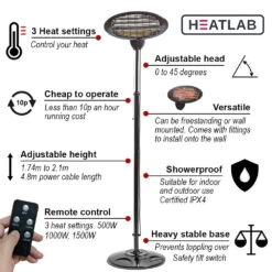 Freestanding Electric Quartz Bulb Patio Heater W/ Remote | Heatlab® -Primrose pr0000007893 card10 lg
