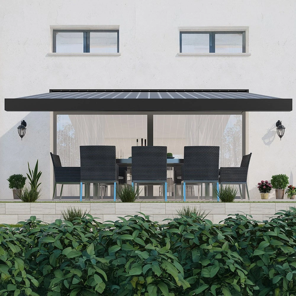 4.0M Deluxe Wireless Full Cassette Electric Awning With Lights (Charcoal Cassette) | Pin Stripe Grey 4 4.0M Deluxe Wireless Full Cassette Electric Awning With Lights (Charcoal Cassette) | Pin Stripe Grey - Image 2