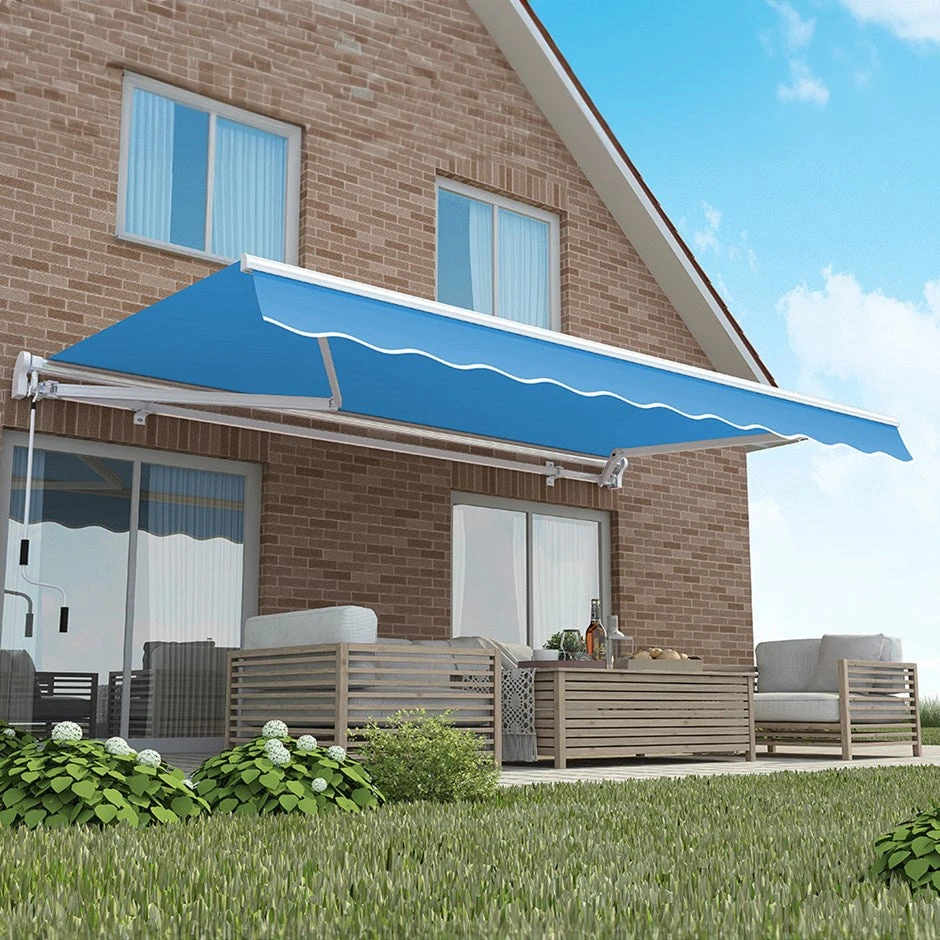 3.5m Budget Manual Awning, Azure Blue 3 3.5m Budget Manual Awning, Azure Blue